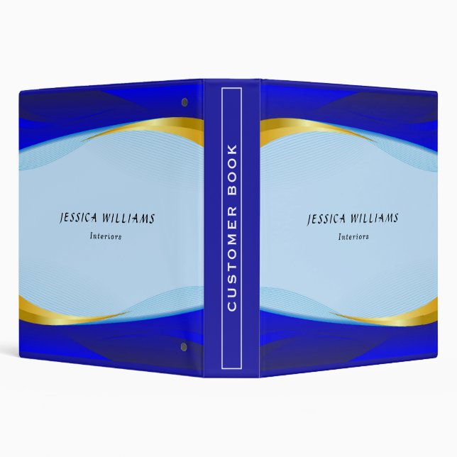 Elegant Blue Gold Luxury Designer Logo 3 Ring Binder (Background)