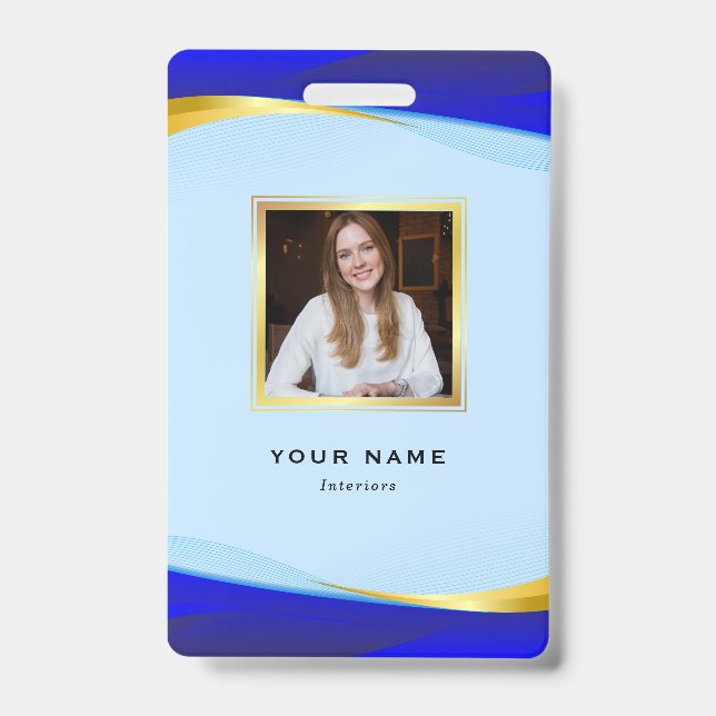 Elegant Blue Gold Luxury Designer Logo Badge (Front)