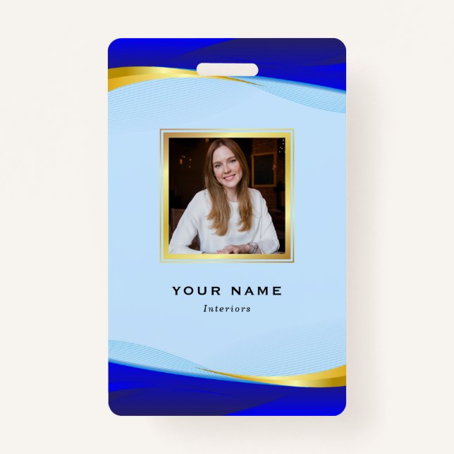 Elegant Blue Gold Luxury Designer Logo Badge (Front)