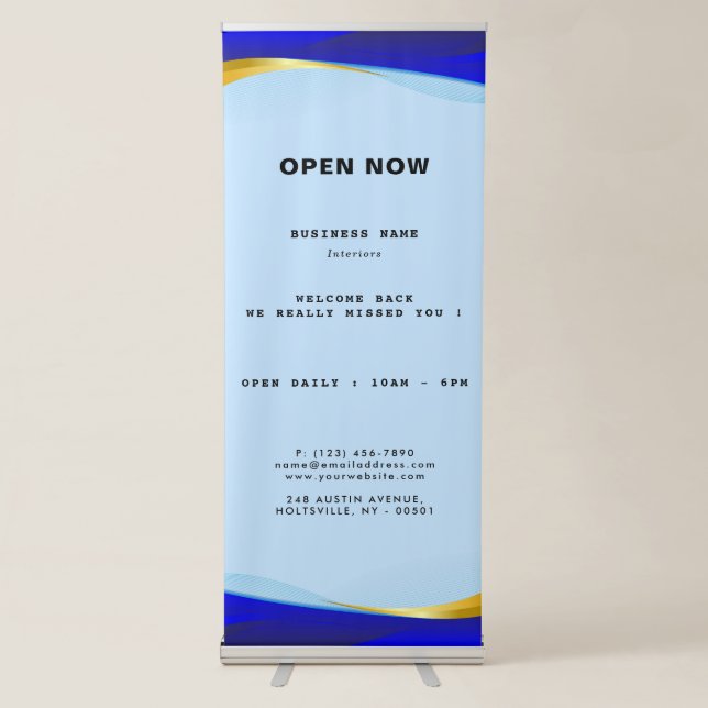Elegant Blue Gold Luxury Designer Logo Business Retractable Banner (Front)