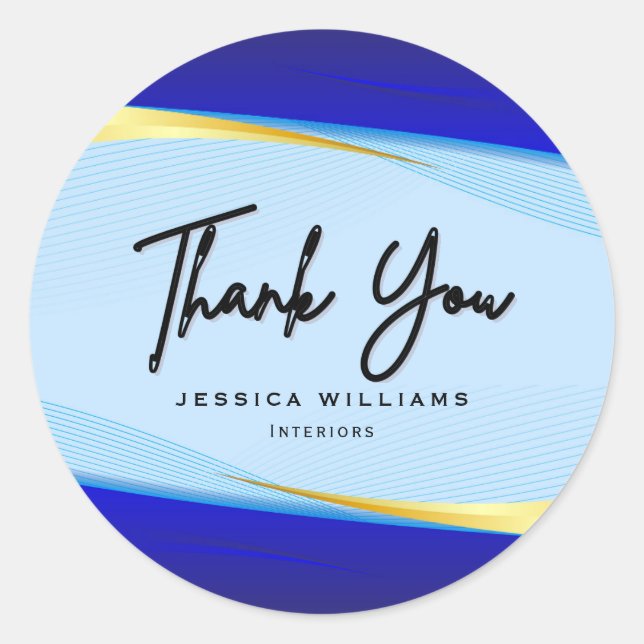 Elegant Blue Gold Luxury Designer Logo Classic Round Sticker (Front)