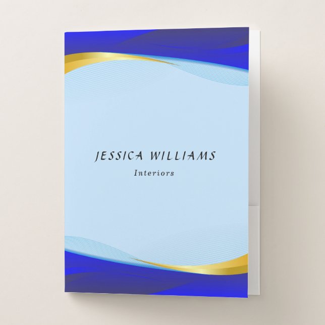 Elegant Blue Gold Luxury Designer Logo Pocket Folder (Front)