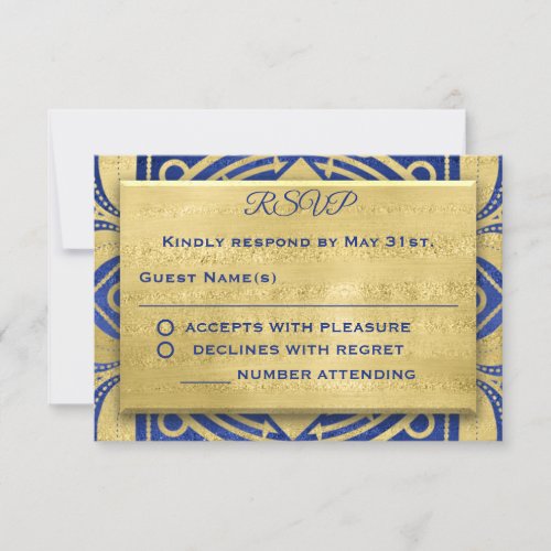 Elegant Blue Gold Mandala Indian Wedding RSVP Card