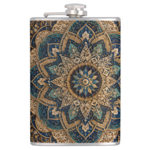 Elegant Blue & Gold Mandala Pattern Slim Water Bot Flask