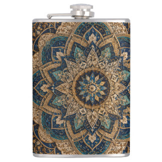 Elegant Blue & Gold Mandala Pattern Slim Water Bot Flask
