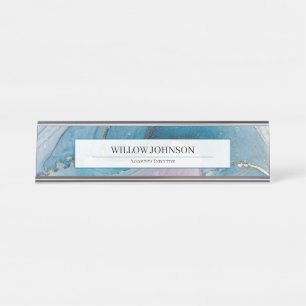 Elegant Blue Gold Marble Accounts Executive Audit Desk Name Plate