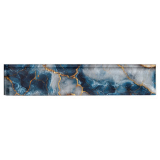 Elegant Blue & Gold Marble Desk Nameplate 