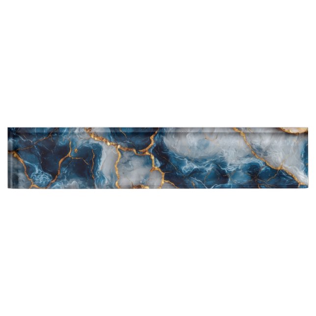 Elegant Blue & Gold Marble Desk Nameplate  (Front)