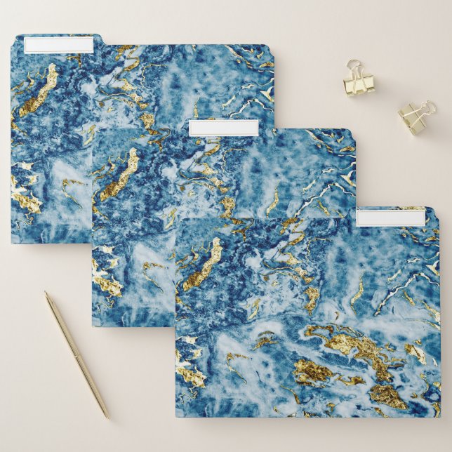 Elegant Blue Gold Marble File Folder (Set)