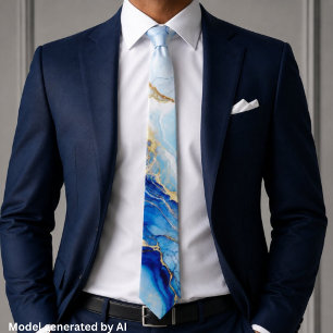 Elegant Blue Gold Marble Neck Tie