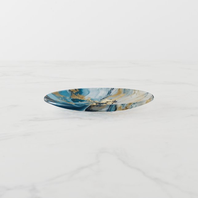 Elegant Blue Gold Marble Trinket Tray (Angled)