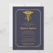 Elegant Blue | Gold MD Physician Graduation Party Invitation (Front)