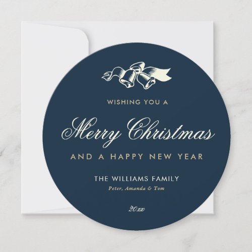Elegant Blue Gold Merry Christmas Holiday Card