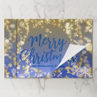 Elegant Blue Gold Merry Christmas Paper Placemat