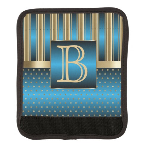 Elegant Blue  Gold Metallic  Monogram Luggage Handle Wrap