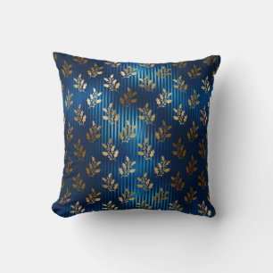 Elegant Blue Gold Mistletoe Gold Glitter Chic Throw Pillow