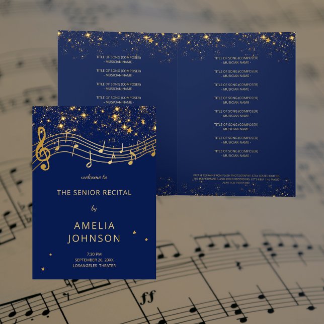 Elegant Blue Gold Music Senior Recital Program (Elegant Blue Gold Music Senior Recital Program)