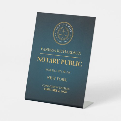 Elegant Blue Gold Notary Public Logo Professional Pedestal Sign