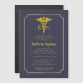 Elegant Blue | Gold Nurse BSN Graduation Party Inv Magnetic Invitation (Front/Back)