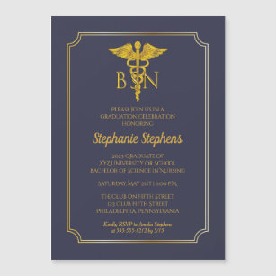 Elegant Blue   Gold Nurse BSN Graduation Party Inv Magnetic Invitation