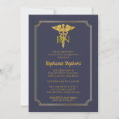 Elegant Blue | Gold Nurse RN Graduation Party Invitation (Front)