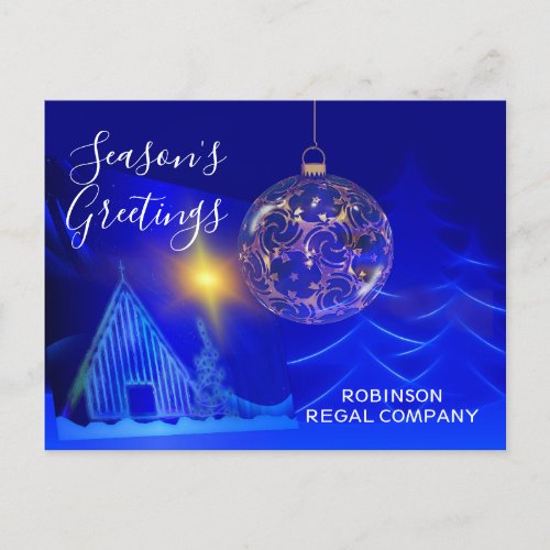 Elegant Blue Gold Ornament Business holiday Postcard