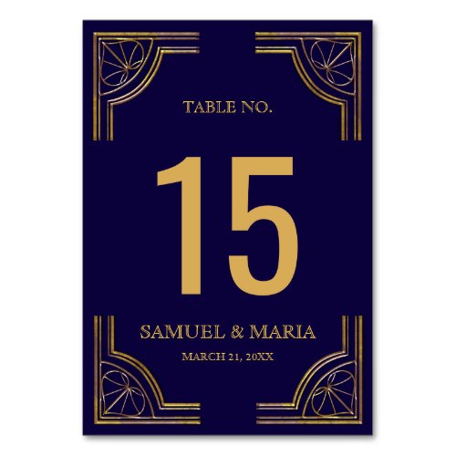 Elegant Blue Gold Ornate Wedding Table Number