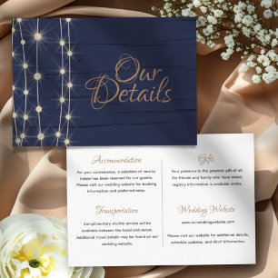 Elegant Blue & Gold Our Details Wedding Enclosure Card