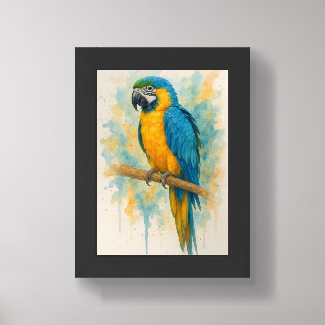 Elegant Blue & Gold Parrot Wall Art Print - Tropic (Framed Front)