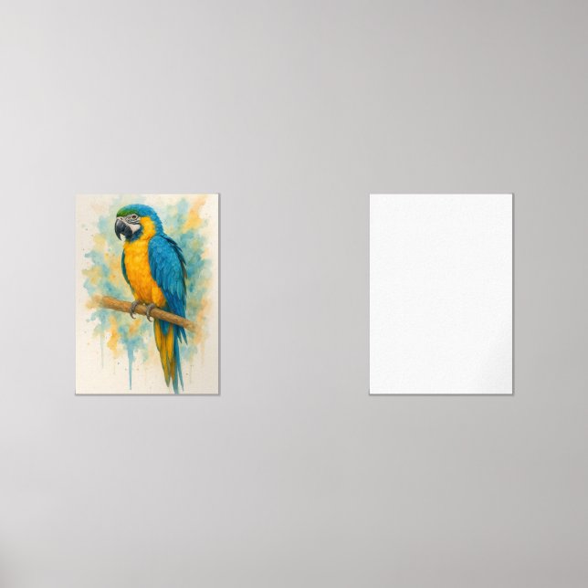 Elegant Blue & Gold Parrot Wall Art Print - Tropic Sets (Front)