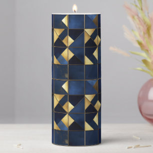 Elegant Blue Gold Pattern Pillar Candle