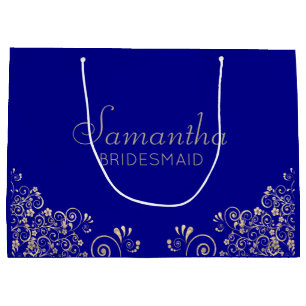 Elegant Blue Gold Personalized Bridesmaid Large G Gift Bag