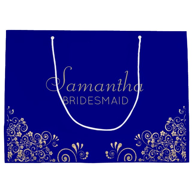 Elegant Blue Gold Personalized Bridesmaid  Large G Large Gift Bag (Back)