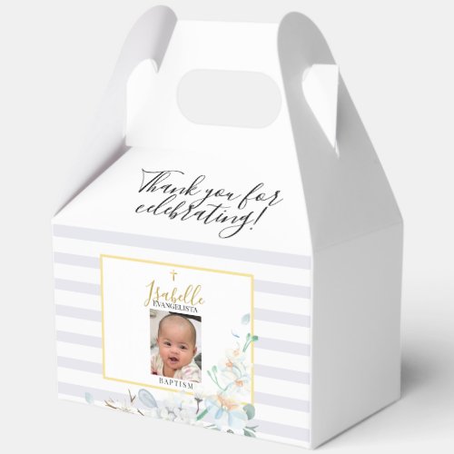 Elegant Blue Gold Photo Baptism Keepsake Favor Boxes