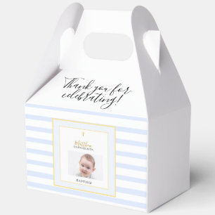 Elegant Blue Gold Photo Baptism Party Favor Boxes