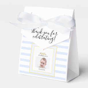 Elegant Blue Gold Photo Baptism Tent Favor Boxes