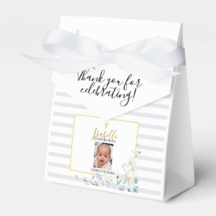 Elegant Blue Gold Photo Christening Favor Boxes