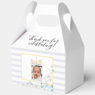 Elegant Blue Gold Photo Christening Keepsake Favor Boxes