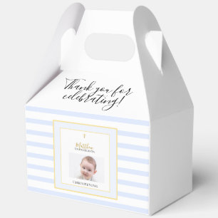 Elegant Blue Gold Photo Christening Party Favor Boxes