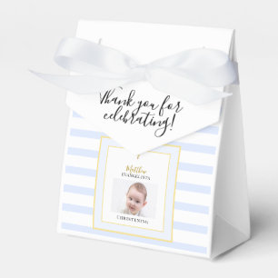 Elegant Blue Gold Photo Christening Tent Favor Boxes