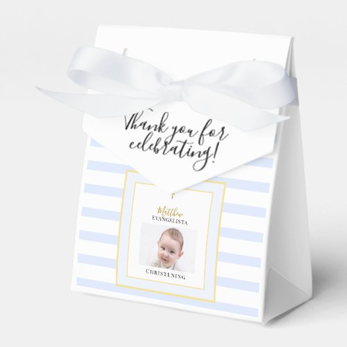 Elegant Blue Gold Photo Christening Tent Favor Boxes