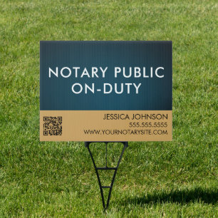 Elegant Blue & Gold QR Code Notary Public Yard Sign