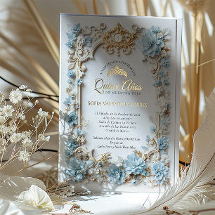 Elegant Blue Gold Quinceanera Spanish Sweet 15 Foil Invitation