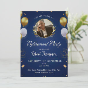 Elegant Blue Gold Retirement Party Invitation