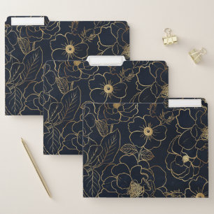 Elegant Blue Gold Roses Flowers  File Folder