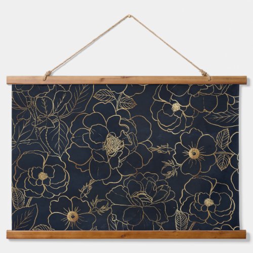 Elegant Blue Gold Roses Flowers  Hanging Tapestry