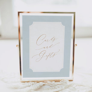Elegant Blue Gold Script Cards and Gifts Sign