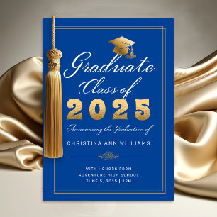 Elegant Blue Gold Script Class of 2025 Graduate Announcement
