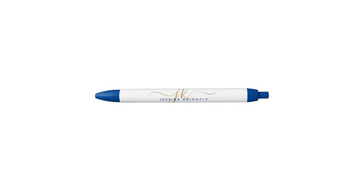 Elegant Blue Gold Script Monogram Initials Name Pen | Zazzle