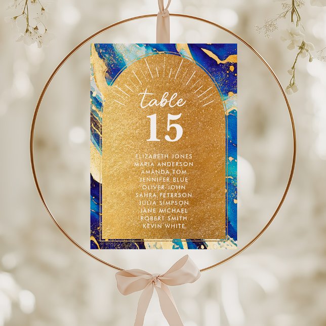 Elegant Blue Gold Seating Chart Cards For Wedding (Creator Uploaded)